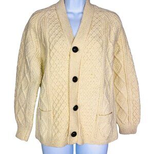 Vintage Standun Mens M Sweater Irish Fisherman Cardigan Beige Wool NEW